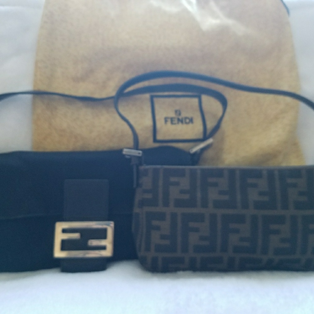 SOLD Fendi zucca canvas mini purse & blk baguette